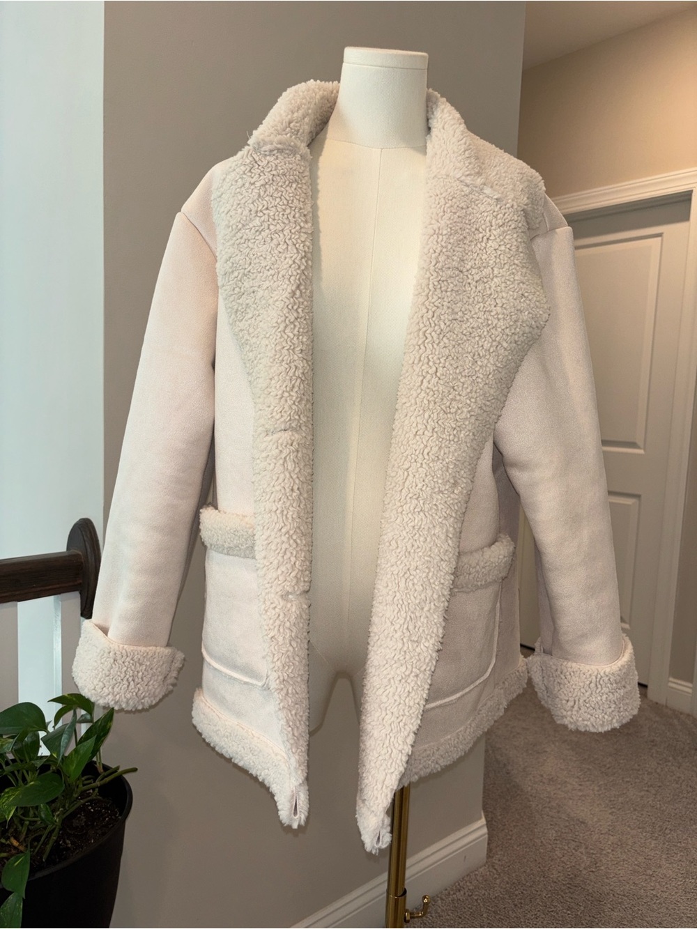Women's Cream Sherpa-Lined Coat